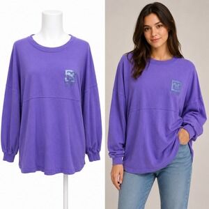 Disney Spirit Jersey Women XS Purple Walt Disney World Glitter Puffy Long Sleeve